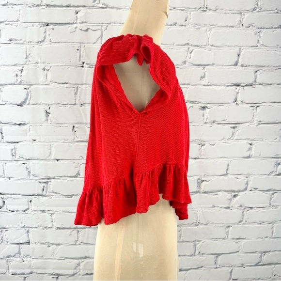 Free People Mint Julep Crop Top Cherry Red Ruffle Button Front XS Summer Beach - Picture 3 of 9